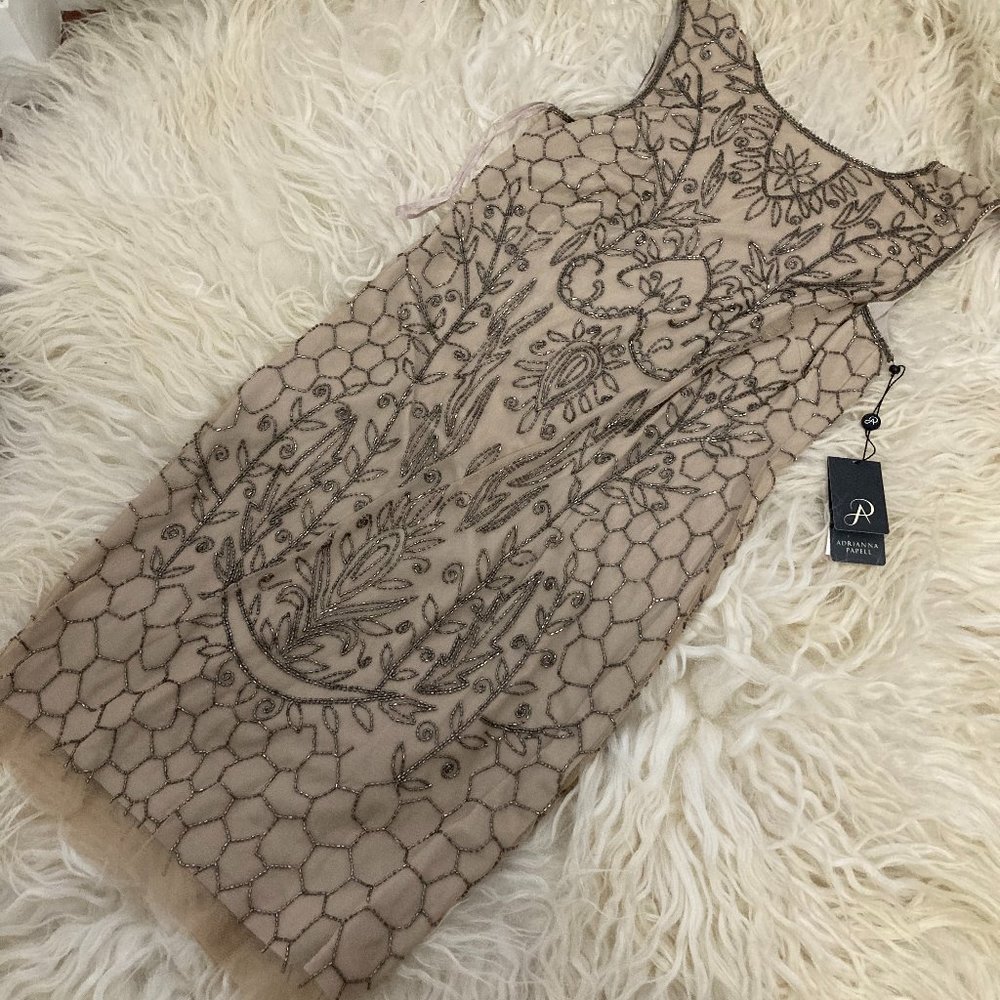 ADRIANNA PAPELL Sleeveless Beaded Short Dress - Picture 2 of 13